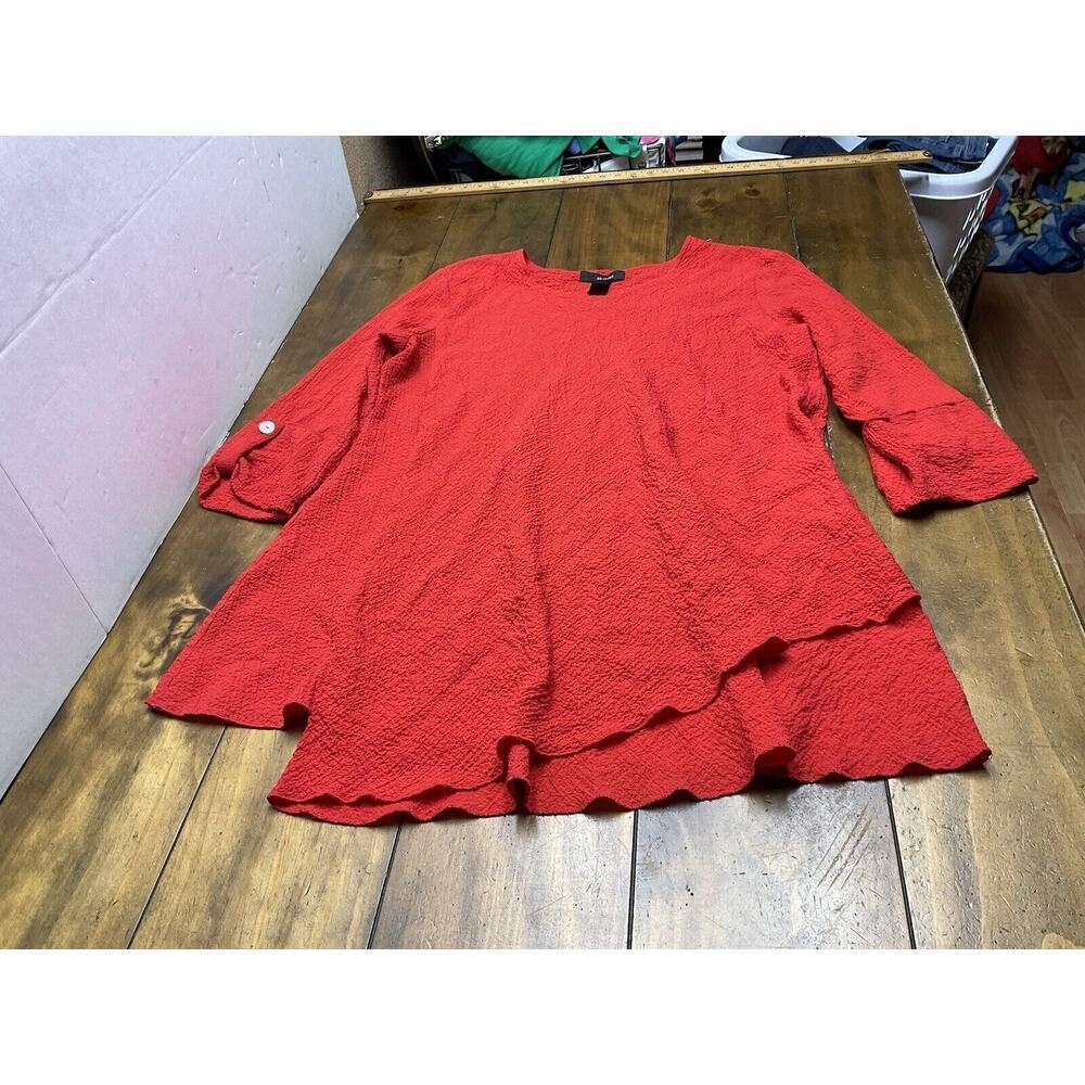 Ali Miles Dress Red Asymmetrical Layered Midi Textured Size Large